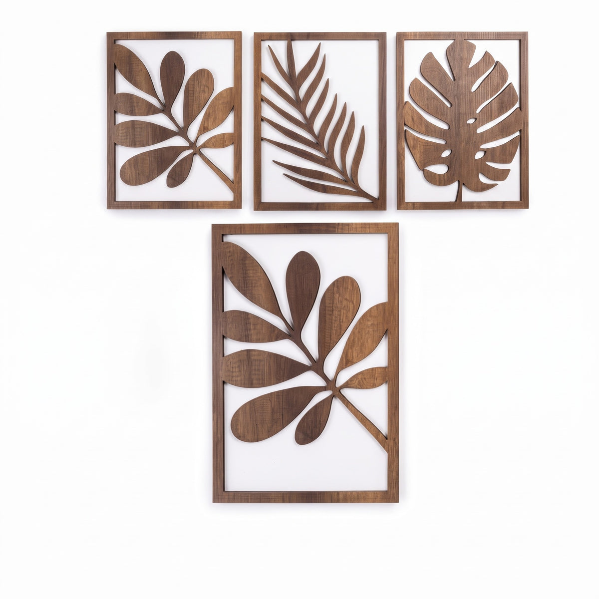 Retro Wooden Leaf Wall Decor Set of 3, Vintage Self-Adhesive Wall Art, Reusable Matte Wood Wall Decoration for Living Room, Bedroom & Office