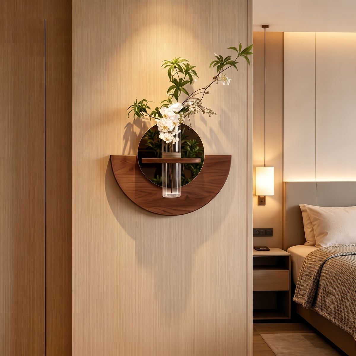 Wooden Test Tube Flower Wall Decor, Hanging Small Vase for Fresh & Dried Flowers, Self-Adhesive Frameless Wall Art for Home Decoration