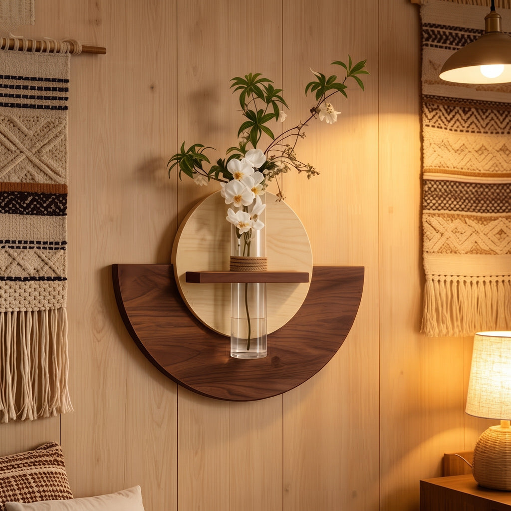 Wooden Test Tube Flower Wall Decor, Hanging Small Vase for Fresh & Dried Flowers, Self-Adhesive Frameless Wall Art for Home Decoration