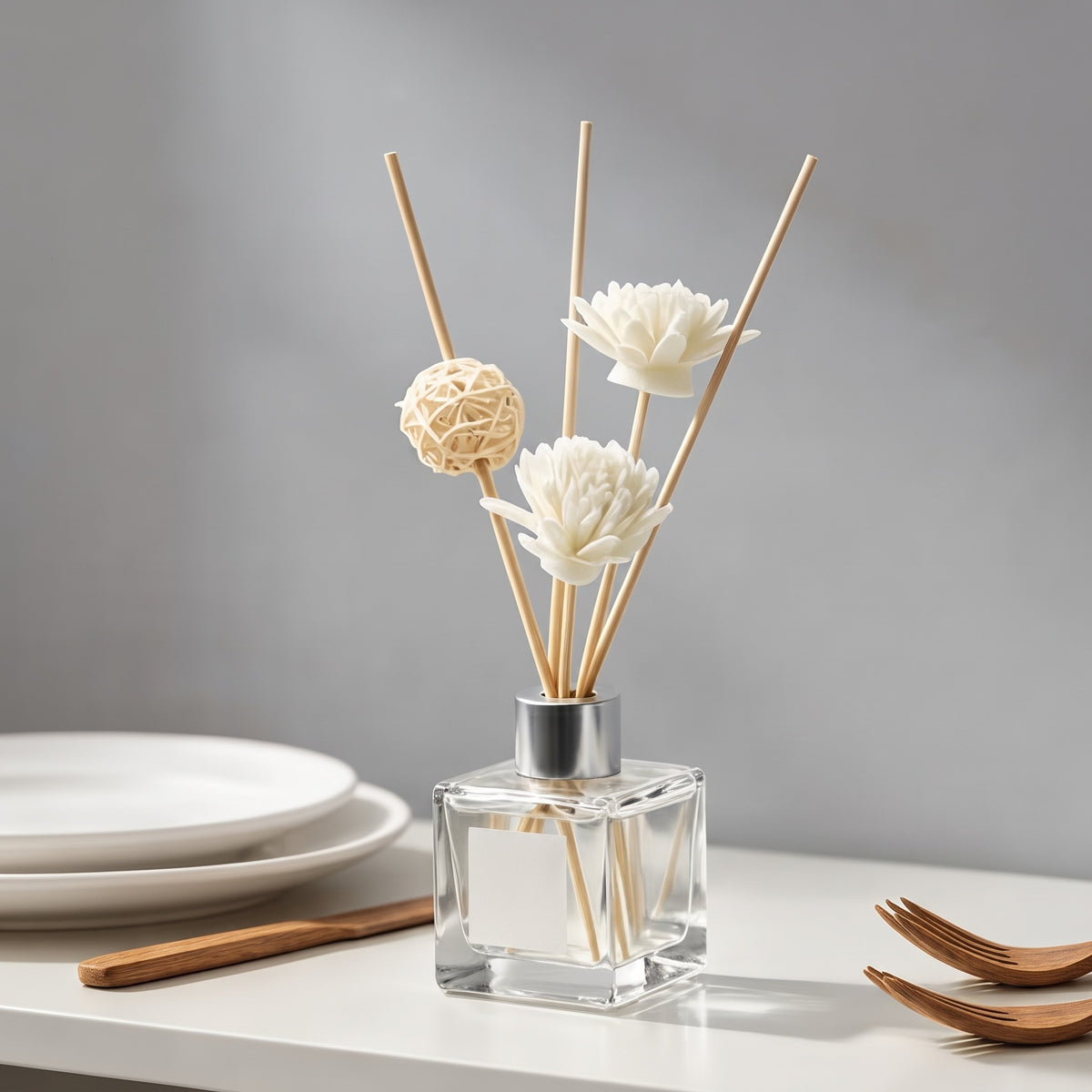 2-Box Set Empty Glass Reed Diffuser Bottles, White Lovers Floral Decor, Unscented Fragrance Bottle for Living Room, Hotel & Home Decoration