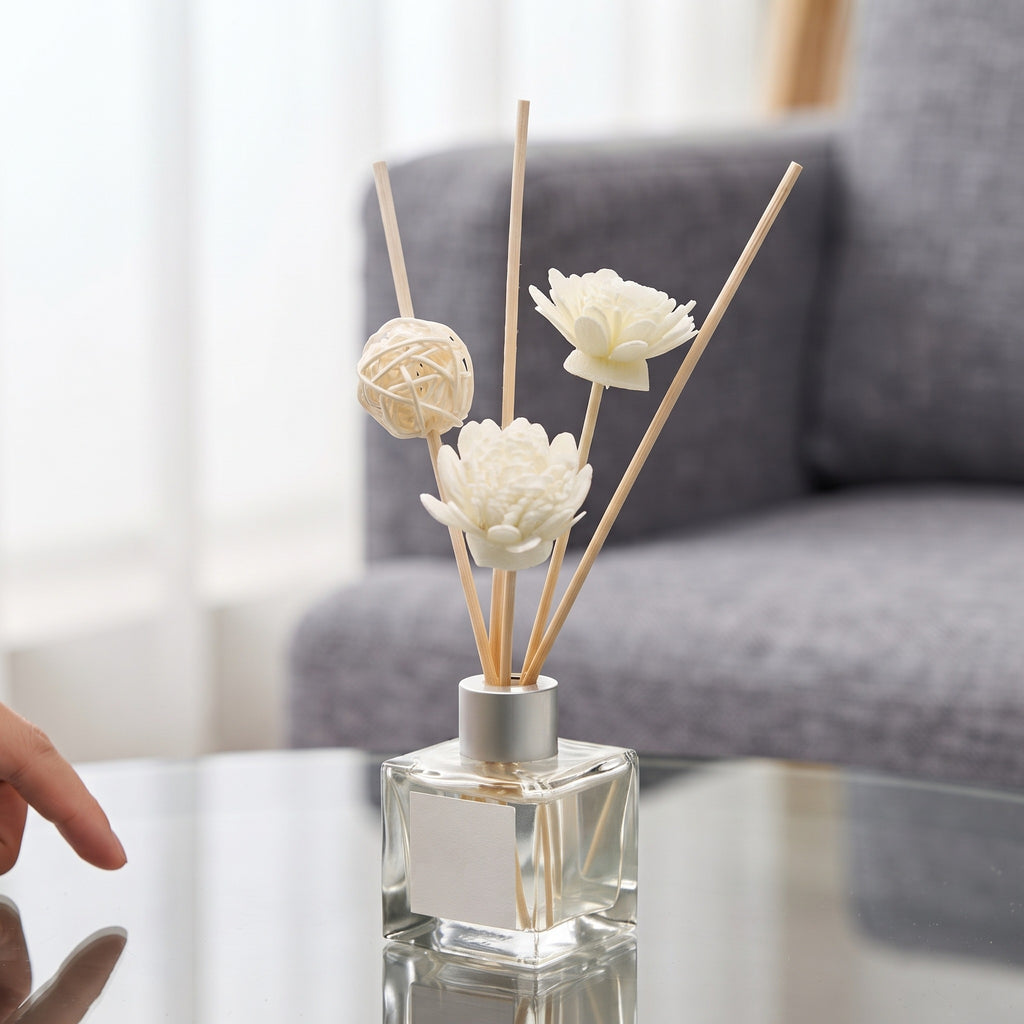 2-Box Set Empty Glass Reed Diffuser Bottles, White Lovers Floral Decor, Unscented Fragrance Bottle for Living Room, Hotel & Home Decoration