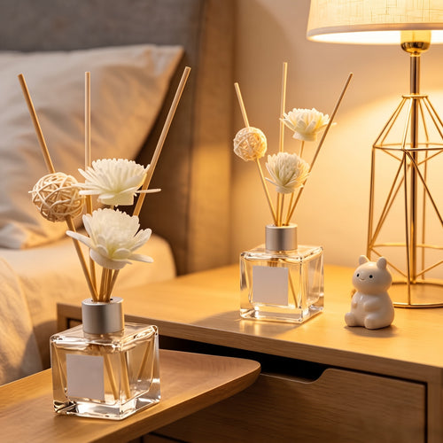 2-Box Set Empty Glass Reed Diffuser Bottles, White Lovers Floral Decor, Unscented Fragrance Bottle for Living Room, Hotel & Home Decoration