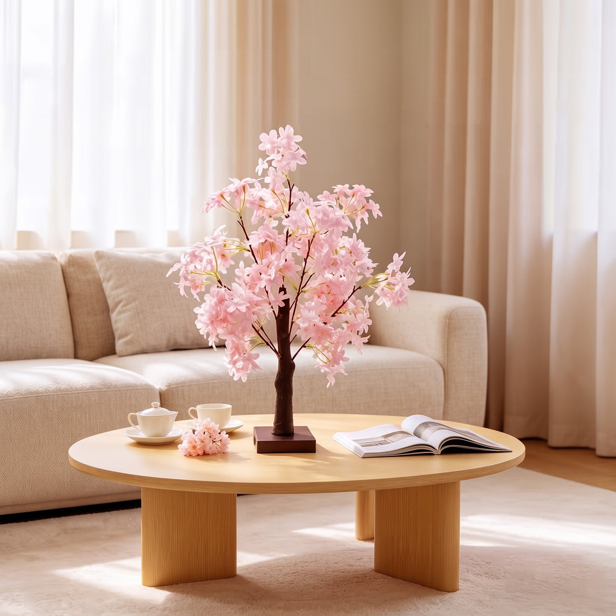 Pink Cherry Blossom LED Tree Light, Artificial Flower Tabletop Lamp, USB Powered Decorative Light for Bedroom, Living Room, Wedding & Party Decor