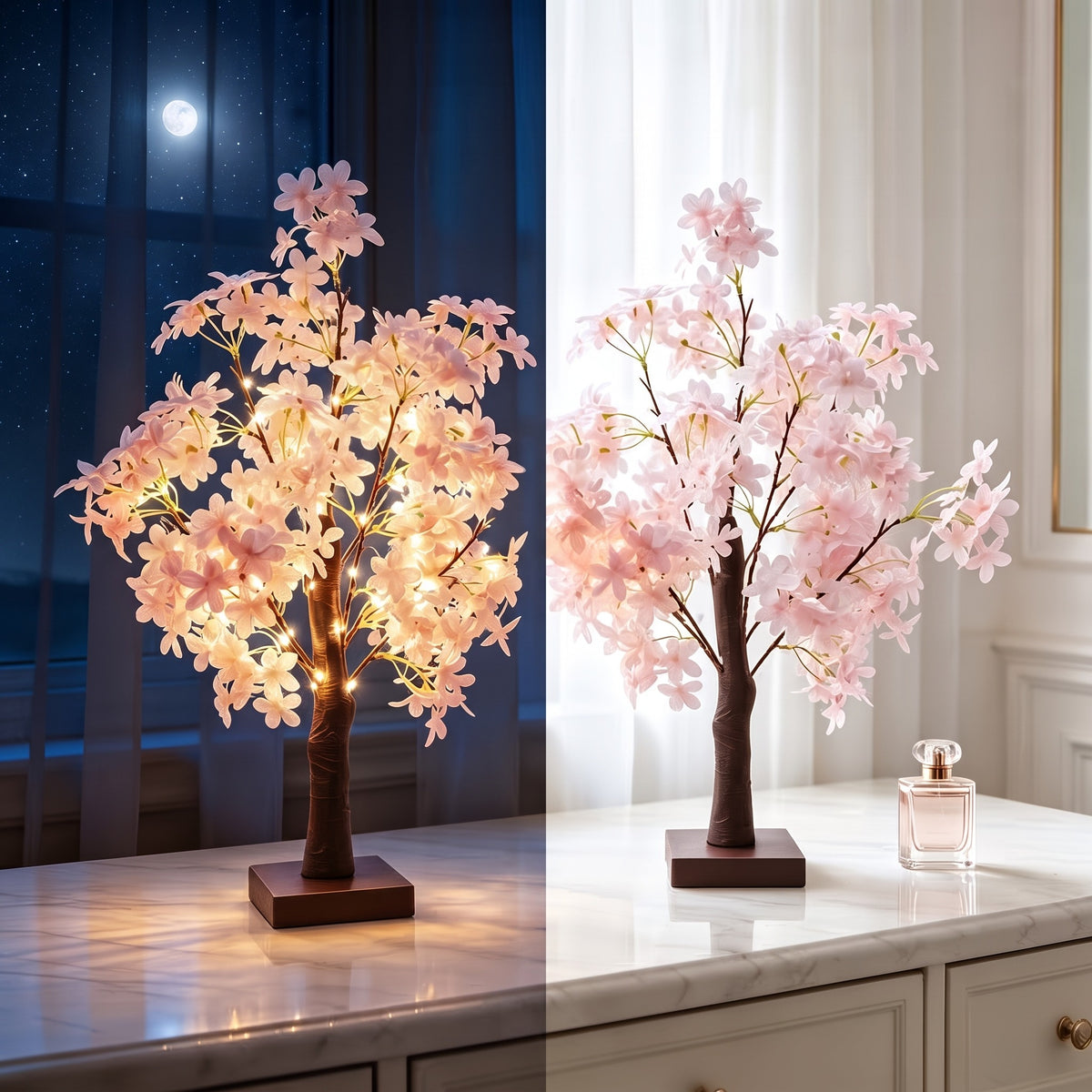 Pink Cherry Blossom LED Tree Light, Artificial Flower Tabletop Lamp, USB Powered Decorative Light for Bedroom, Living Room, Wedding & Party Decor
