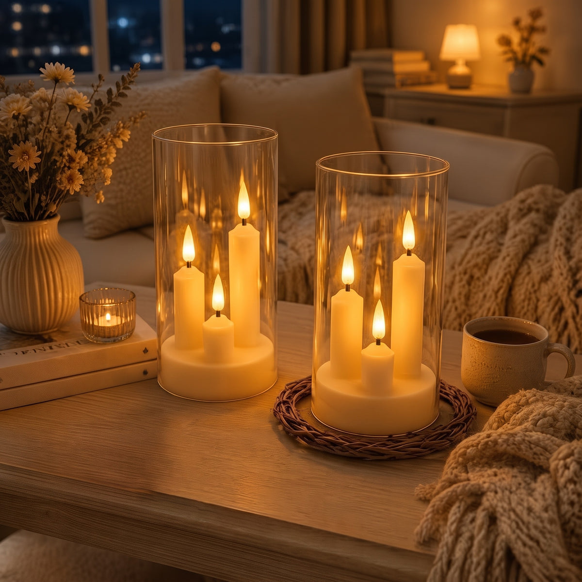 LED Flameless Candle with Realistic 3D Flickering Flame Effect, Battery Powered Electronic Candle, Glitter Decorative Light for Indoor & Outdoor