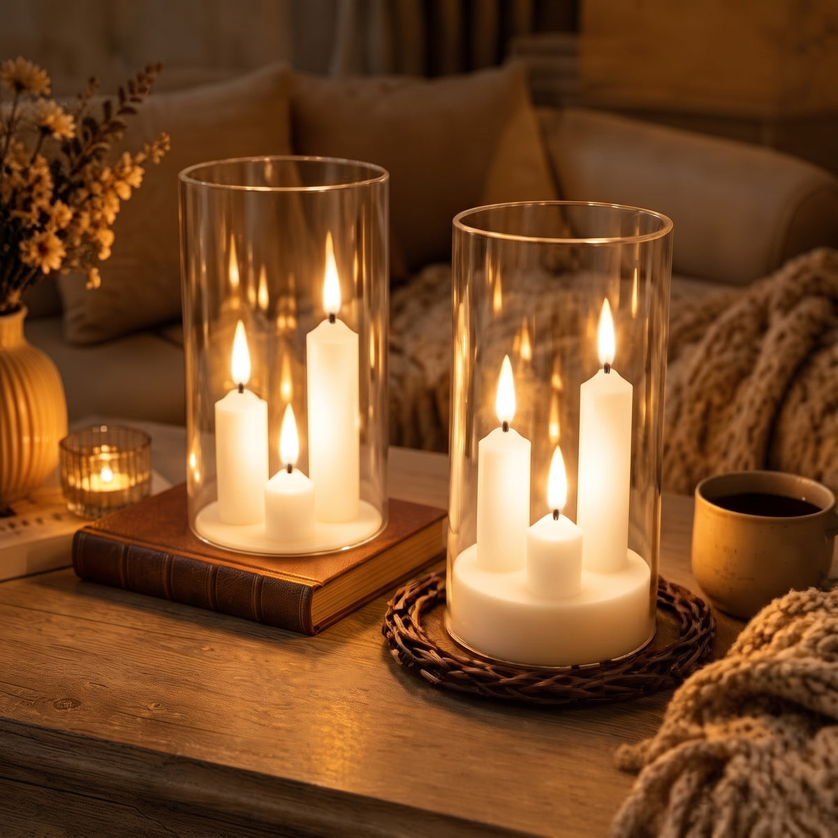 LED Flameless Candle with Realistic 3D Flickering Flame Effect, Battery Powered Electronic Candle, Glitter Decorative Light for Indoor & Outdoor